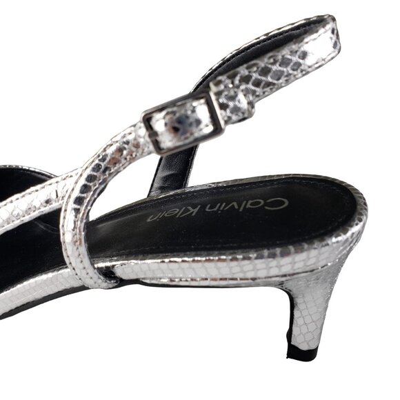 Calvin Klein Slingback Silver 2” Heels 9 Pointy Toe Worn Once Like New Condition - Picture 9 of 10
